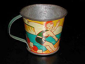 Vintage French Tin Litho Toy Cup Water-skiier & Boat