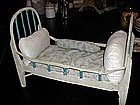 Vintage French Doll Bed / Crib with Mattress & Pillows