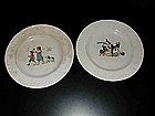 Pair of Vintage French Plates with Children & Animals