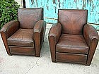 Vintage French Leather Club Chairs - Tours Pair