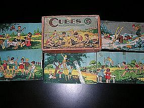 Vintage French Wooden Puzzle Blocks Four Seasons