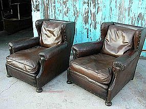 Vintage French Club Chairs - Ghislan Wingback Pair