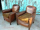 Vintage French Leather Club Chairs Ghislan Nailed Pair