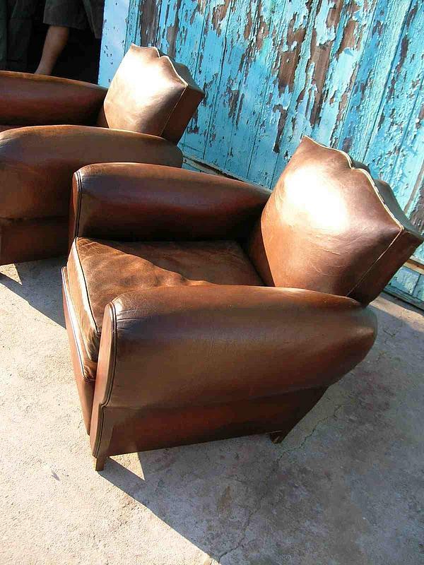 Vintage French Leather Club Chairs Ghislan Moustache