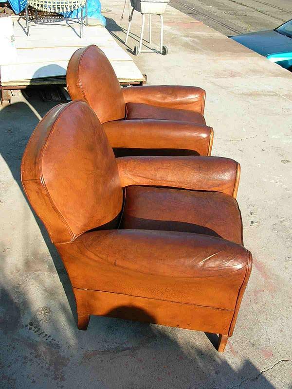 Vintage French Leather Club Chairs - Crevecoeur Pair