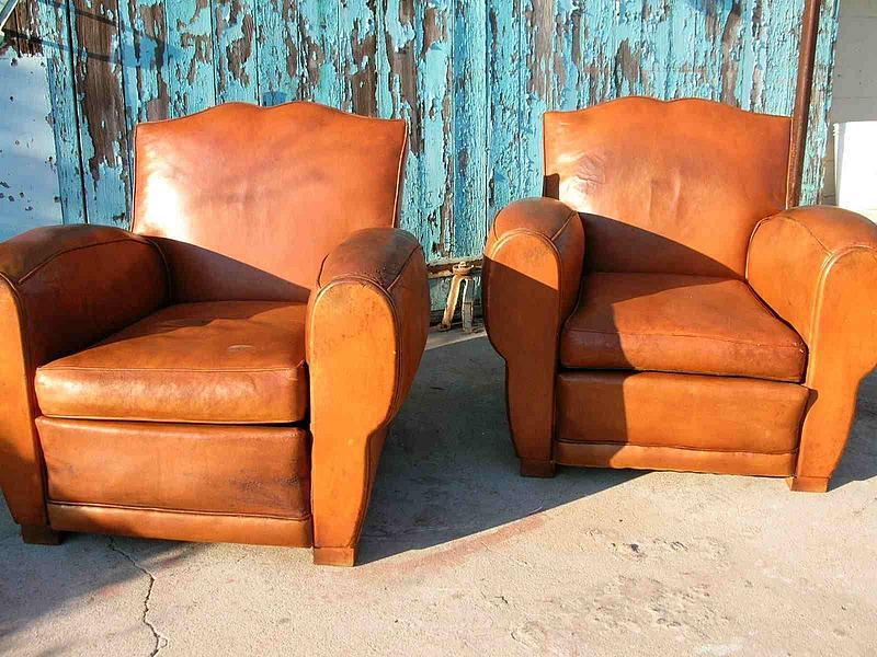 Vintage French Leather Club Chairs - Giant Moustache