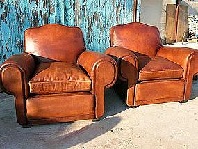 Refurbished French Club Chairs Benoit Cloverback Pair