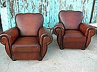 Refurbished French Leather Club Chairs - Le Mans Clover
