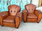 Refurbished French Leather Club Chairs - Button Clover