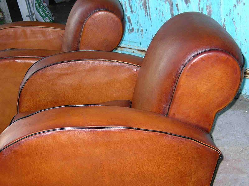 French Leather Club Chairs - Refurbished Pascal Deco