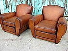 French Leather Club Chairs Classic Cognac Moustache