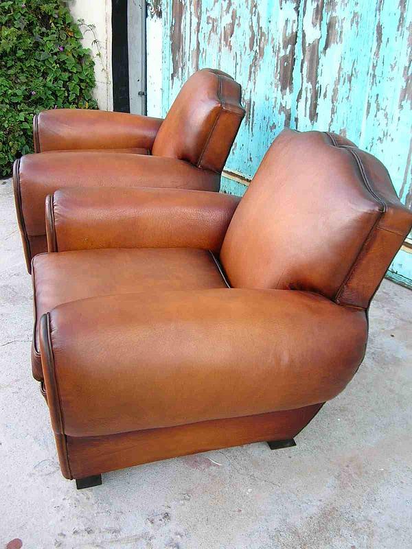 French Leather Club Chairs Classic Cognac Moustache