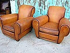 French Leather Club Chairs Giant Pascal Rollback Pair