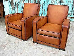 French Leather Club Chairs Normandie Square Refurbished