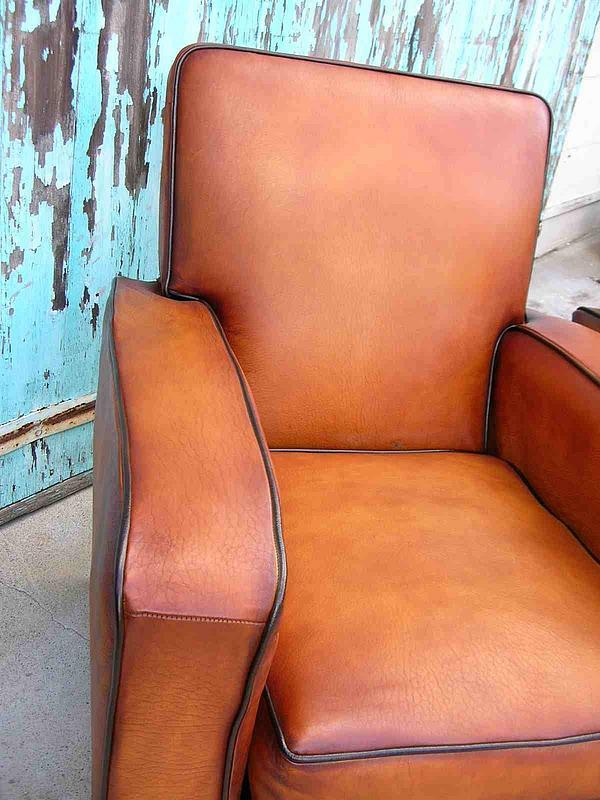 French Leather Club Chairs Normandie Square Refurbished