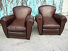 French Leather Club Chairs Restored Serpette Heart Pair