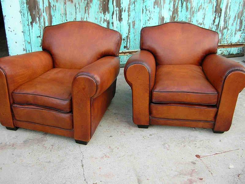 French Leather Club Chairs Ambassador Refurbished Pair