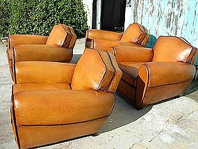 French Leather Club Chairs 4 Double Back Gendarme