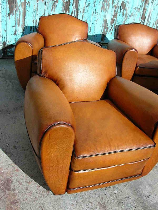 French Leather Club Chairs 4 Double Back Gendarme