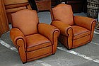 Restored French Club Chairs Rouen Caramel Gendarme Pair