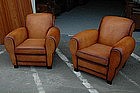 French Club Chairs Restored Firm Caramel Rollback Pair