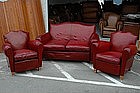 French Club Chairs and Couch Vintage Red Salon Set