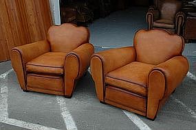 French Club Chairs Restored Armangnac Cloverback Pair