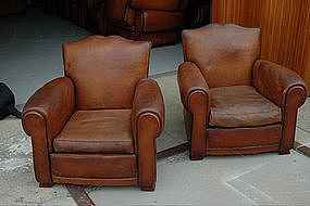 Vintage French Club Chairs Left Bank Moustache Pair