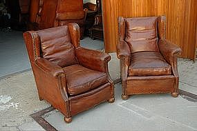 Vintage French Club Chairs St. Ouen Wingback Pair