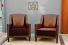 French Leather Club Chairs Petite Chanel Pair
