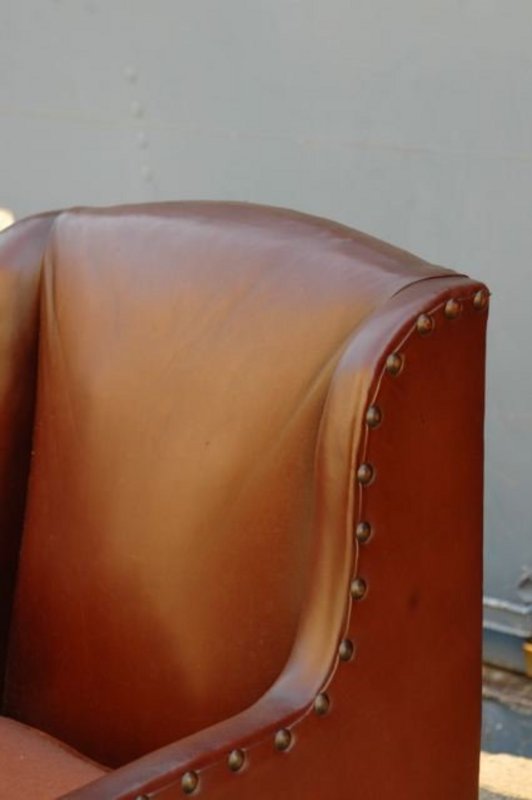 French Leather Club Chairs Petite Chanel Pair