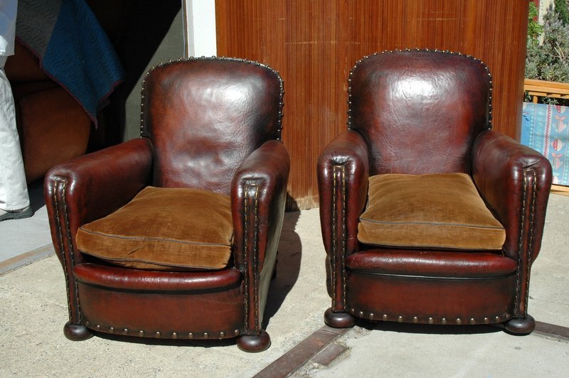 Vintage French Club Chairs - Versailles Nailed Pair
