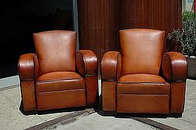 French Club Chairs - Restored Streamline Flare Pair