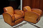 French Club Chairs - Restored Streamline Rollback Pair