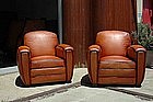 French Leather Club Chairs LeMans Library Restored Pair