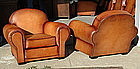 French Leather Club Chairs Nantes Grand Roundback Pair