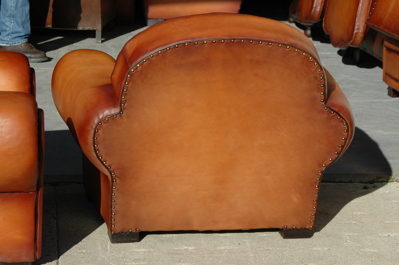 French Leather Club Chairs Nantes Grand Roundback Pair