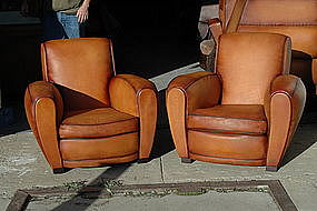 French Club Chairs Caramel Arche Restored Pair
