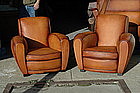 French Club Chairs Caramel Arche Restored Pair