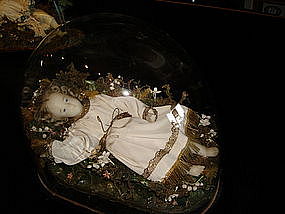 Victorian or French Mourning Doll Wax Baby Girl Saint