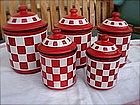 Vintage French Enamelware Canister Set Red Checkerboard