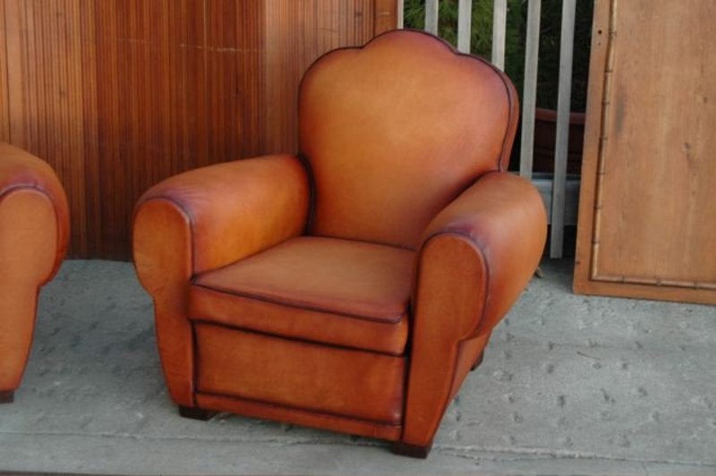 French Leather Club Chairs Treffle Brule Classic