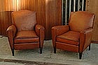 Vintage French Club Chairs Petite Moustache Pair