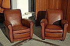 Vintage French Club Chairs Brun Slopeback Pair