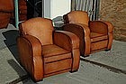 French Leather Club Chairs Metz Streamline Pair