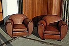 French Leather Club Chairs Giant Deco Cinema Pair