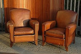 Vintage French Club Chairs Petite Parisian Caramel Pair