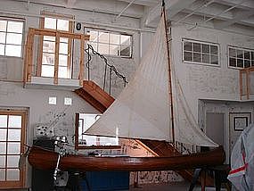 Vintage French Wooden Sailing Canoe w/ Outboard Motor