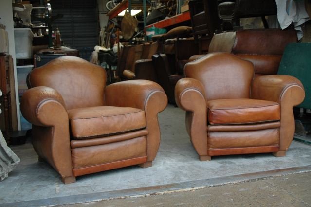 Vintage French Club Chairs - St. Ouen Treffle Pair