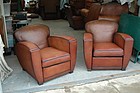 Vintage French Leather Club Chairs - d'Orsay Flare Pair